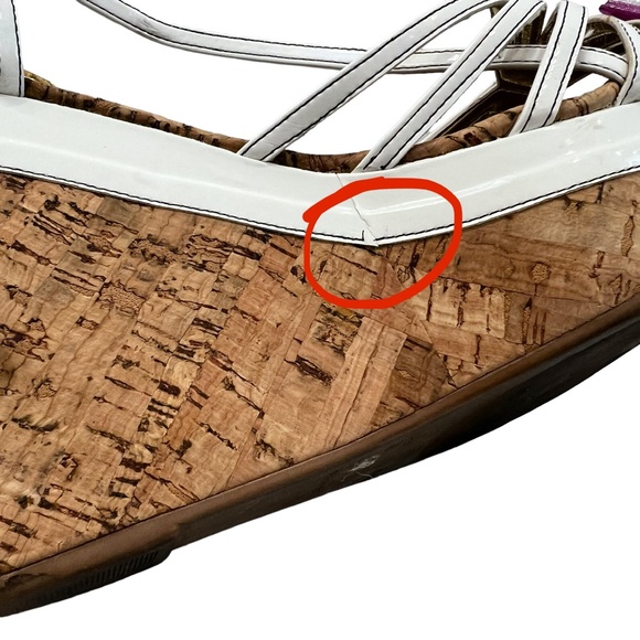 SERGIO ZELCER WHITE PATENT LEATHER & CORK BOTTOM SANDAL PLATFORM WEDGES - Picture 9 of 16